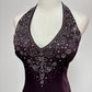 Dark purple retro fashion exquisite beaded long satin floor-length ball gown, evening dress, party dress nv3703