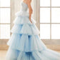 Blue tulle long ball gown evening gown graduation gown evening dress nv1862