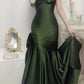 Grünes Satin-Abendkleid mit herzförmigen Trägern, langes Hochzeitskleid, nv1555