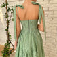 Grünes Midi-Ballkleid aus Spitze mit herzförmigem Ausschnitt und Schleife, Träger, A-Linie, Hochzeits- und Partykleid, rückenfrei, formell, nv1674