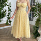Robe de bal en dentelle jaune A-line dos nu longueur cheville robe de soirée corset robe de soirée de remise de diplôme nv1675
