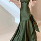 Grünes Satin-Abendkleid mit herzförmigen Trägern, langes Hochzeitskleid, nv1555