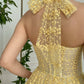 Robe de bal en dentelle jaune A-line dos nu longueur cheville robe de soirée corset robe de soirée de remise de diplôme nv1675