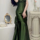 Grünes Satin-Abendkleid mit herzförmigen Trägern, langes Hochzeitskleid, nv1555