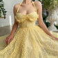 Robe de bal en dentelle jaune A-line dos nu longueur cheville robe de soirée corset robe de soirée de remise de diplôme nv1675