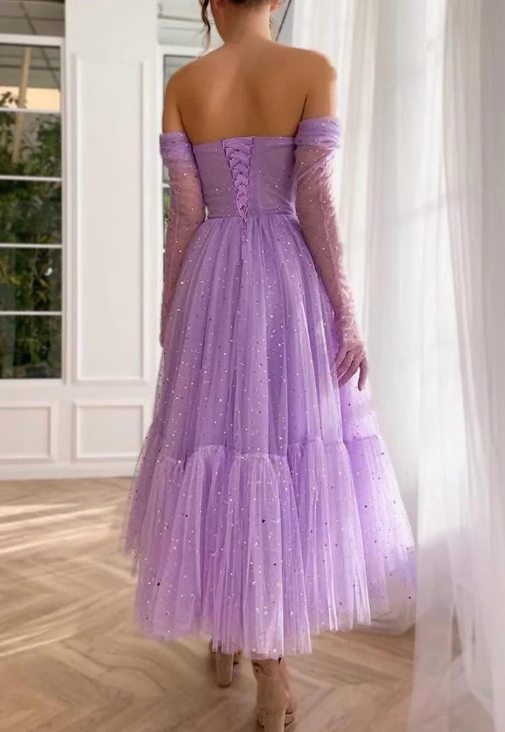 Glitzernde Tüll-Ballkleider für süße Kleider in Teelänge, formelles Abendkleid, transparentes Netz, Party-Ballkleid nv1643