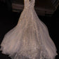 White Shiny Elegant V Neck A-Line Long Sequined Ball Gown Evening Dress Party Dress nv3480