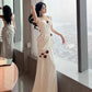 White Red Roses Decorated Satin Long Ball Gown Party Dress Evening Dress nv2319