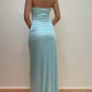 Robe de soirée longue moulante bleu clair à col en V nv1948