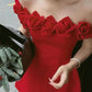 Robe de soirée courte rouge à épaules dénudées et décolleté en dentelle rose, coupe trapèze, robe de fête d'anniversaire, de Noël, princesse nv2741