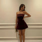 Burgunderrotes trägerloses, enges, kurzes Homecoming-Kleid, Geburtstagspartykleid, NV2209