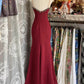 Robe de soirée élégante bordeaux à col en V, style rétro, style sirène, longue et exquise, en dentelle, robe d'anniversaire, robe de bal, robe de bal, nv3987