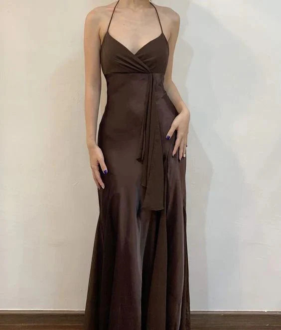Robe de soirée longue en satin, coupe trapèze, simple et tendance, style bal de promo, nv3621