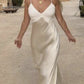 Champagner stilvolle elegante Spaghettiträger lange Satin Slim Fit Ballkleid, Abendkleid, Partykleid nv3705