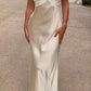 Champagner stilvolle elegante Spaghettiträger lange Satin Slim Fit Ballkleid, Abendkleid, Partykleid nv3705