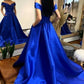 Robe de bal longue en satin à col en V simple, robe de soirée trapèze à épaules dénudées nv1443
