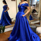 Robe de bal longue en satin à col en V simple, robe de soirée trapèze à épaules dénudées nv1443