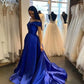 Robe de bal longue en satin à col en V simple, robe de soirée trapèze à épaules dénudées nv1443