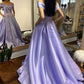 Robe de bal longue en satin à col en V simple, robe de soirée trapèze à épaules dénudées nv1443