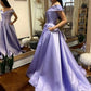 Robe de bal longue en satin à col en V simple, robe de soirée trapèze à épaules dénudées nv1443
