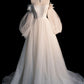 Champagnerfarbenes langärmliges Ballkleid aus Tüll, schulterfreies Abendkleid nv1602