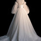 Champagnerfarbenes langärmliges Ballkleid aus Tüll, schulterfreies Abendkleid nv1602