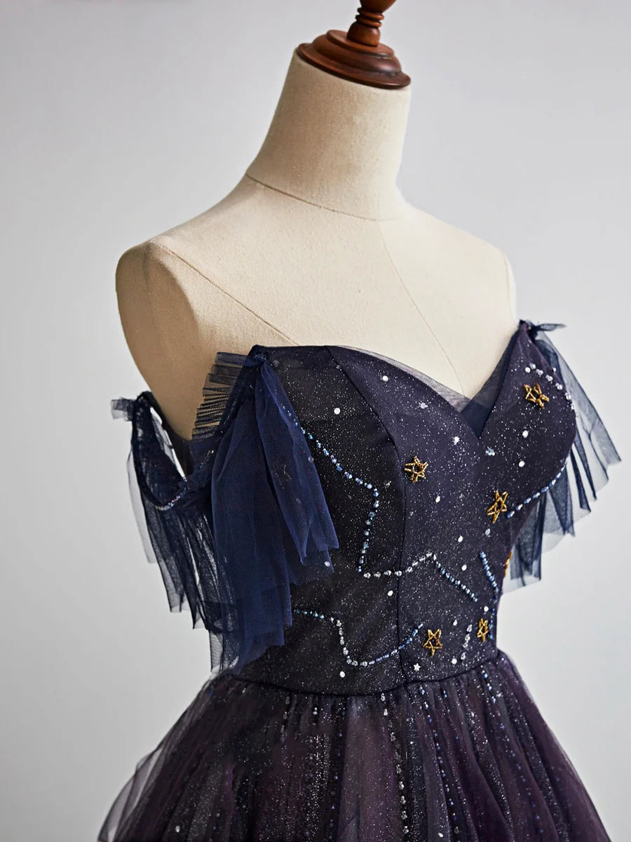 Robe de bal longue en tulle dégradé violet, belle robe de soirée trapèze nv1541