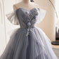 Graues langes A-Linien-Ballkleid aus Tüll, schulterfreies Abendkleid, Partykleid nv1432