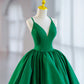Grünes kurzes Ballkleid aus Satin mit V-Ausschnitt, grünes Abendkleid in A-Linie nv1585