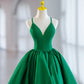 Grünes kurzes Ballkleid aus Satin mit V-Ausschnitt, grünes Abendkleid in A-Linie nv1585