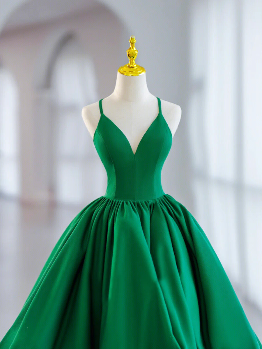 Grünes kurzes Ballkleid aus Satin mit V-Ausschnitt, grünes Abendkleid in A-Linie nv1585