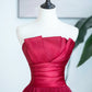 Burgunderrotes trägerloses Tüll-Ballkleid, Burgunderrotes langes Abendkleid nv1584