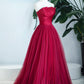 Burgunderrotes trägerloses Tüll-Ballkleid, Burgunderrotes langes Abendkleid nv1584