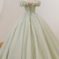 Green Ball Gown, A-Line Off the Shoulder Evening Gown with Beaded nv1589