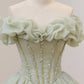 Green Ball Gown, A-Line Off the Shoulder Evening Gown with Beaded nv1589