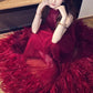 Robe de bal longue rouge en mousseline et fourrure NV6575