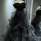 Schwarzes, schimmerndes langes Tüllballkleid NV6629