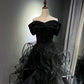 Schwarzes, schimmerndes langes Tüllballkleid NV6629