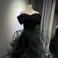 Schwarzes, schimmerndes langes Tüllballkleid NV6629