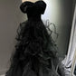 Schwarzes, schimmerndes langes Tüllballkleid NV6629