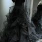 Schwarzes, schimmerndes langes Tüllballkleid NV6629