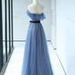 Strapless Tulle Blue Floor Length Prom Dress, A-Line Blue Evening Party Dress nv1427