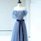 Strapless Tulle Blue Floor Length Prom Dress, A-Line Blue Evening Party Dress nv1427