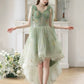 Schönes High Low Spitzen-Partykleid, grünes kurzes Tüll-Ballkleid, grünes Homecoming-Kleid nv1639