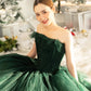 Grünes schulterfreies Tüll-Partykleid in Teelänge, A-Linie, Abendkleid, Ballkleid, nv2163