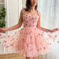 Süßes Mini-Ballkleid aus Kirschtüll, rosa A-Linien-Partykleid mit Schnürung nv1633