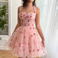 Süßes Mini-Ballkleid aus Kirschtüll, rosa A-Linien-Partykleid mit Schnürung nv1633