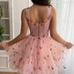 Süßes Mini-Ballkleid aus Kirschtüll, rosa A-Linien-Partykleid mit Schnürung nv1633