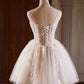 Champagnerfarbenes trägerloses Tüll-Pailletten-Kurzballkleid, hübsches Sweetheart-Homecoming-Partykleid nv1419
