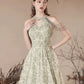 Jolie robe de bal verte en tulle à fleurs, longueur au sol, belle robe de soirée trapèze dos nu nv1414